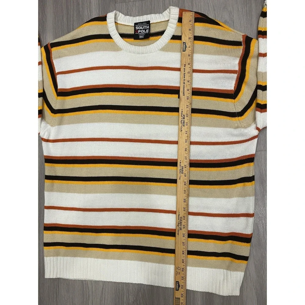 Vintage South Pole Sweater Mens 2XL XXL‎ Pullover Yellow Black Beige VTG